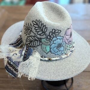Hand Burned And Colored Gray Hat